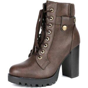 Women's Lace up Combat Ankle Boots High Chunky Heel Fashion Heeled Booties